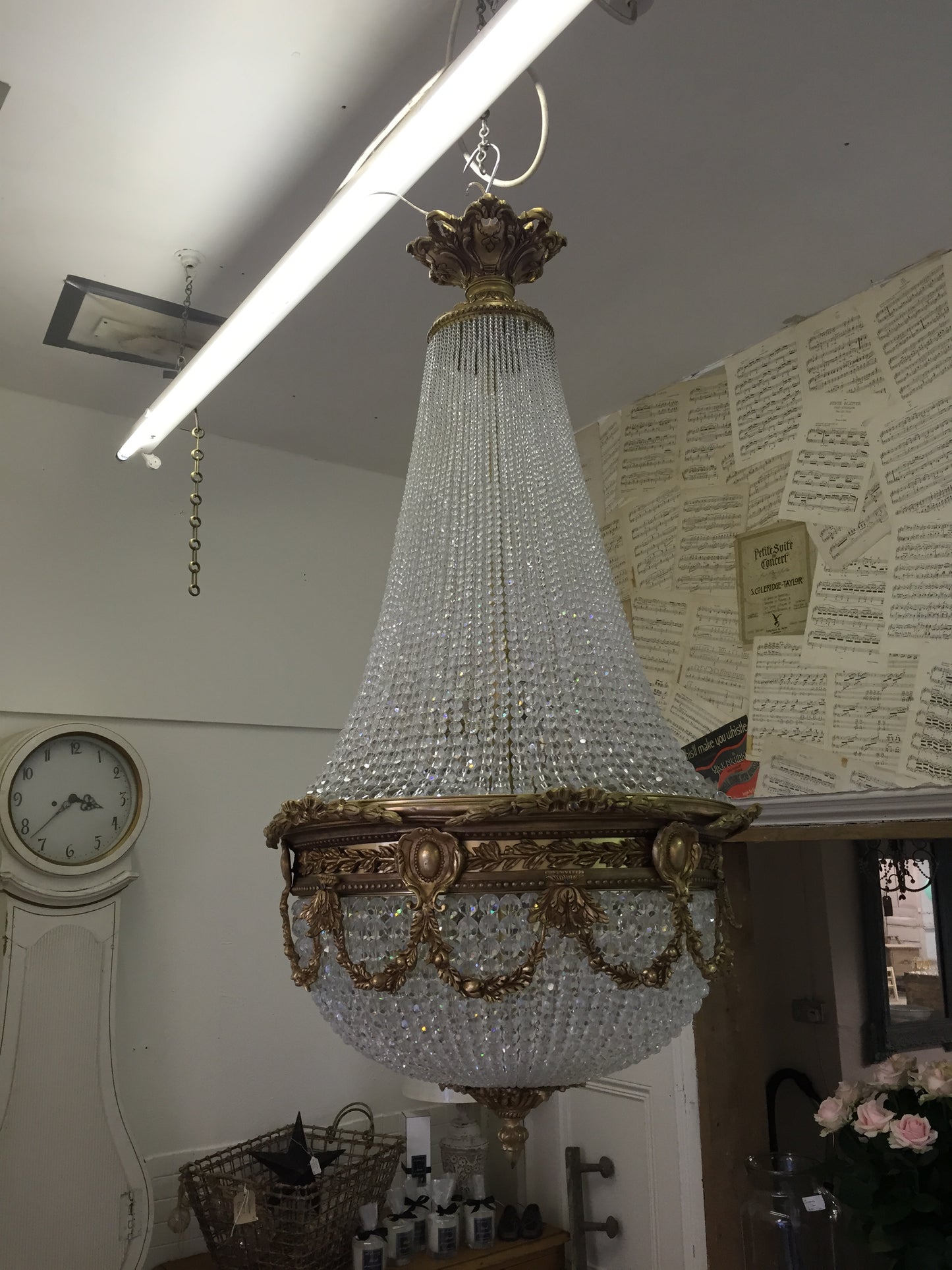 Stunning antique French empire chandelier with crystal and bronze (pair available)