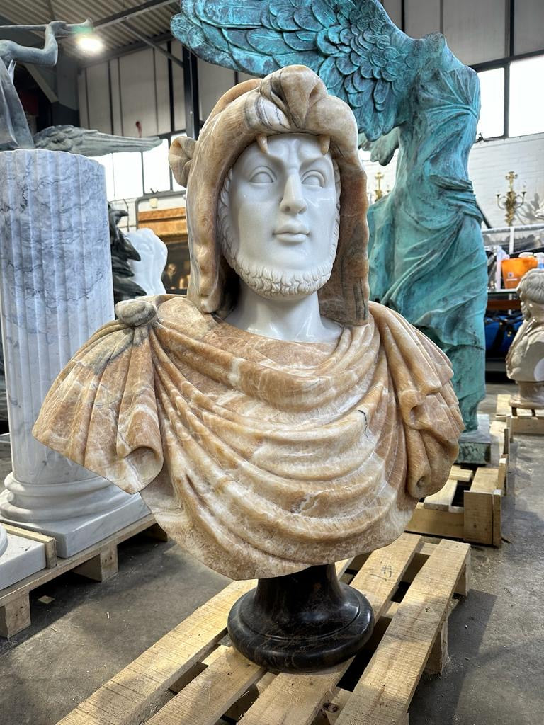 Infamous, Russian solid marble bust in stand, one of a kind