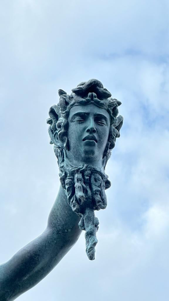 Bronze Perseus Medusa statue, sat on a marble base