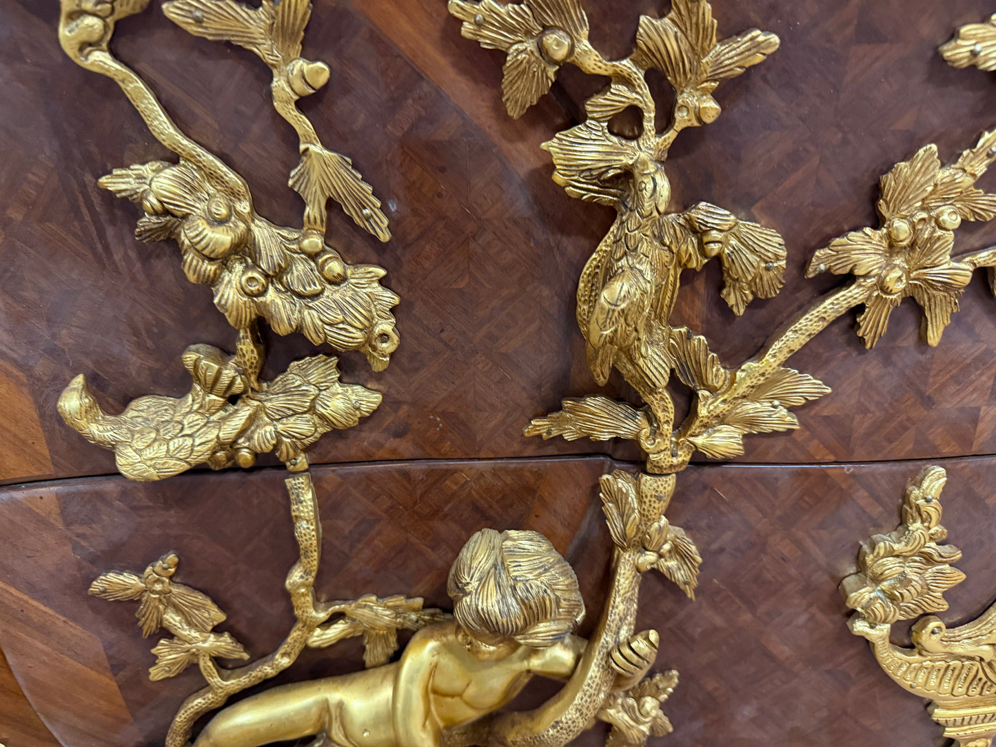 Stunning, French antique bronze mounted commode with x2 drawers