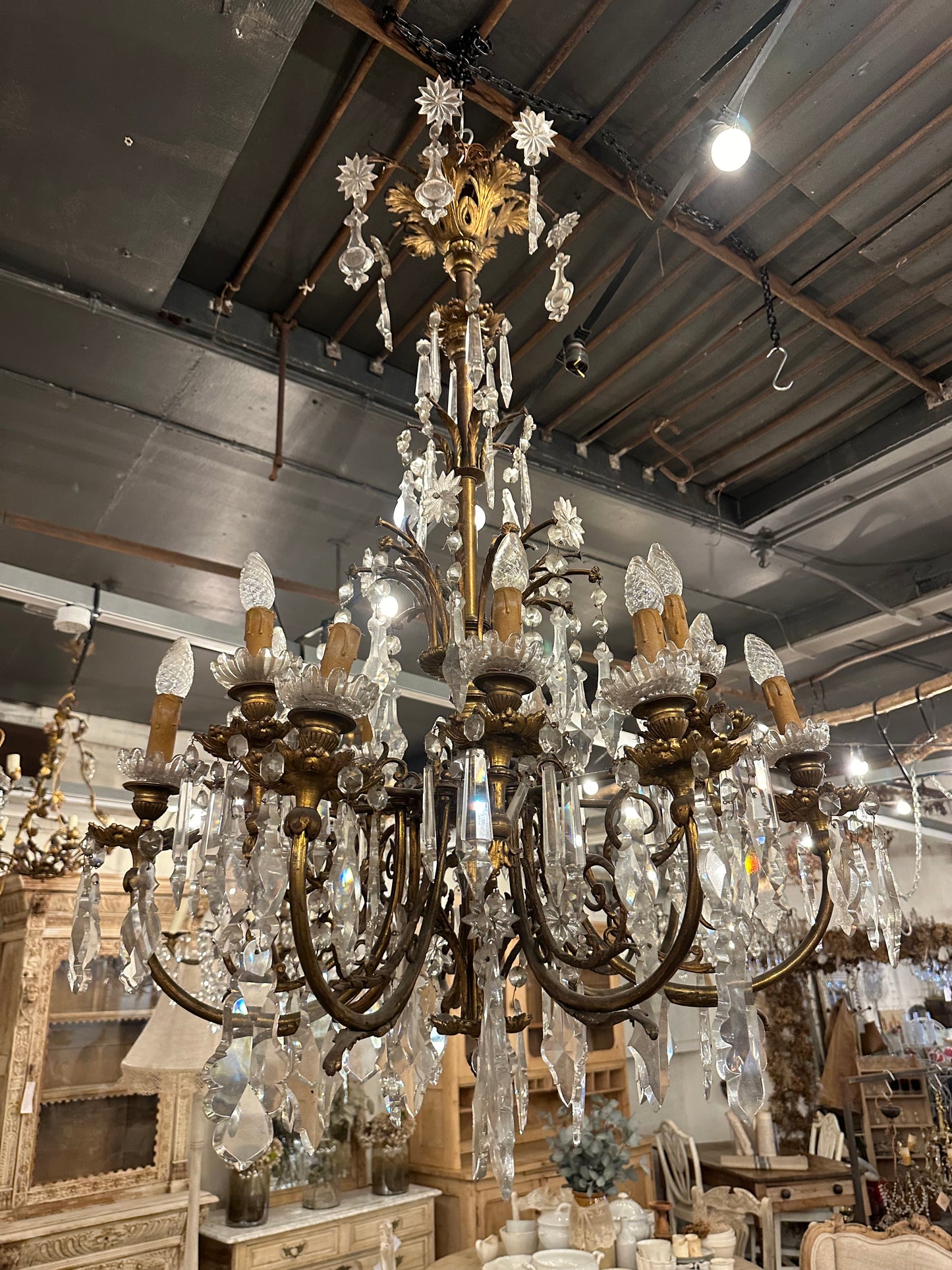 Rare, 19thC bronze and crystal, French chandelier