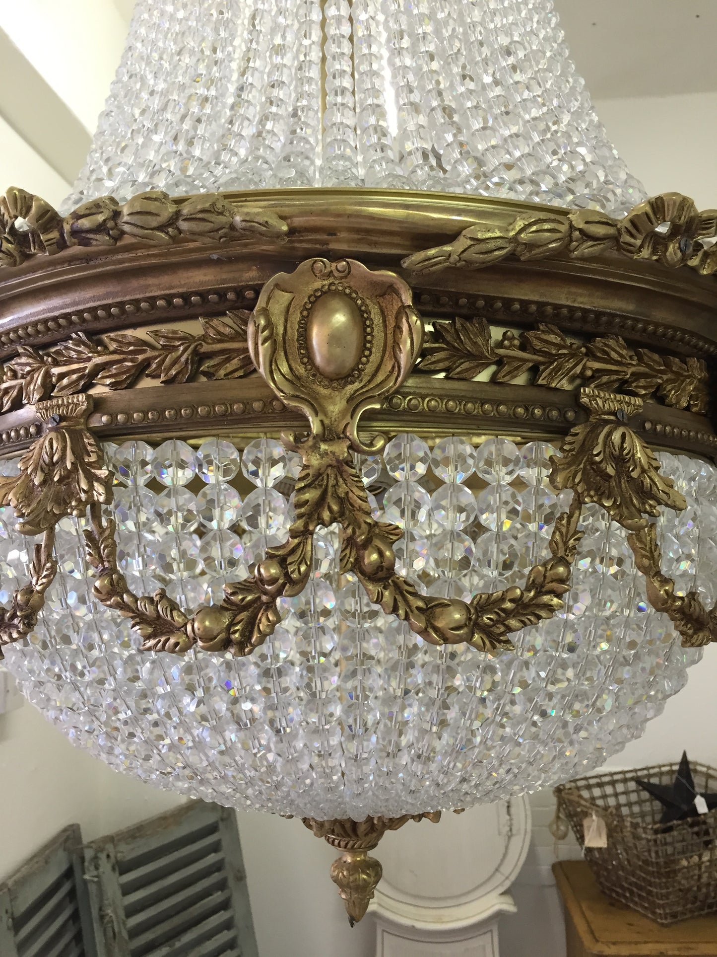 Stunning antique French empire chandelier with crystal and bronze (pair available)