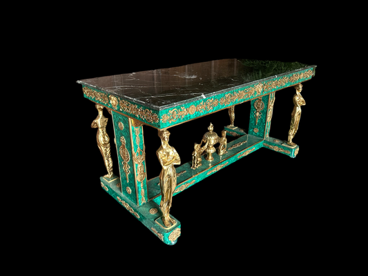 Stunning, malachite marble top, empire double sided console/side table (pair available)