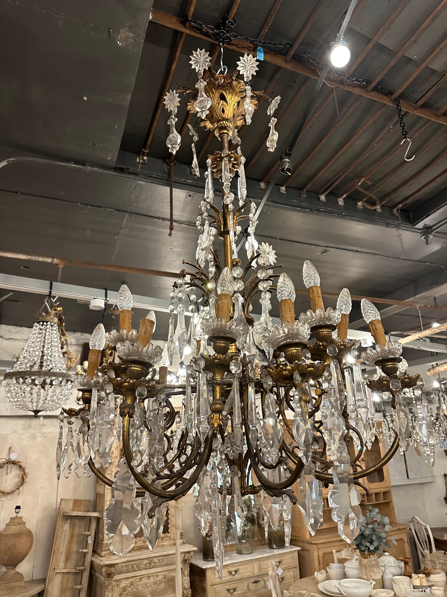 Rare, 19thC bronze and crystal, French chandelier