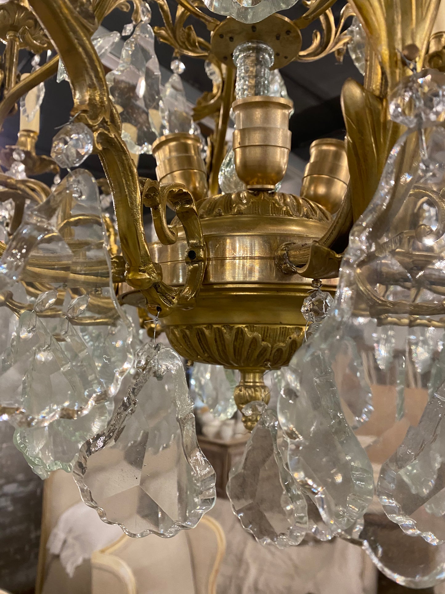 Fantastic pair of French bronze/crystal chandelier with lady head details