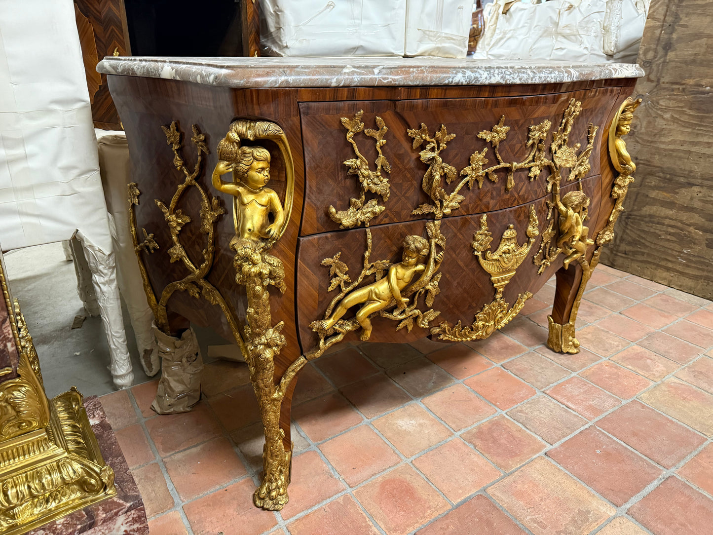 Stunning, French antique bronze mounted commode with x2 drawers