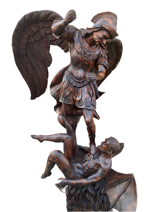 Fantastic, 18th century, restored, Italian “St Michael” carved statue