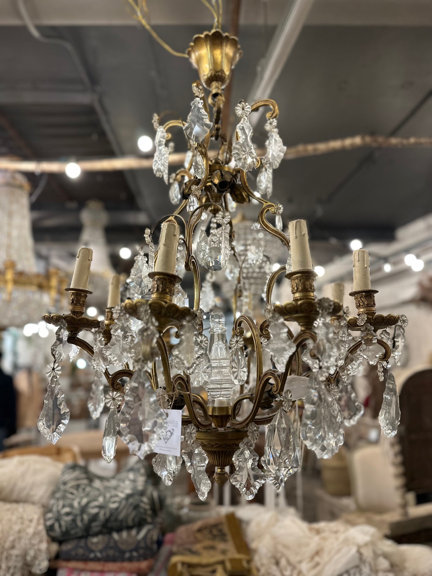 Lovely, petite French crystal chandelier, with bronze