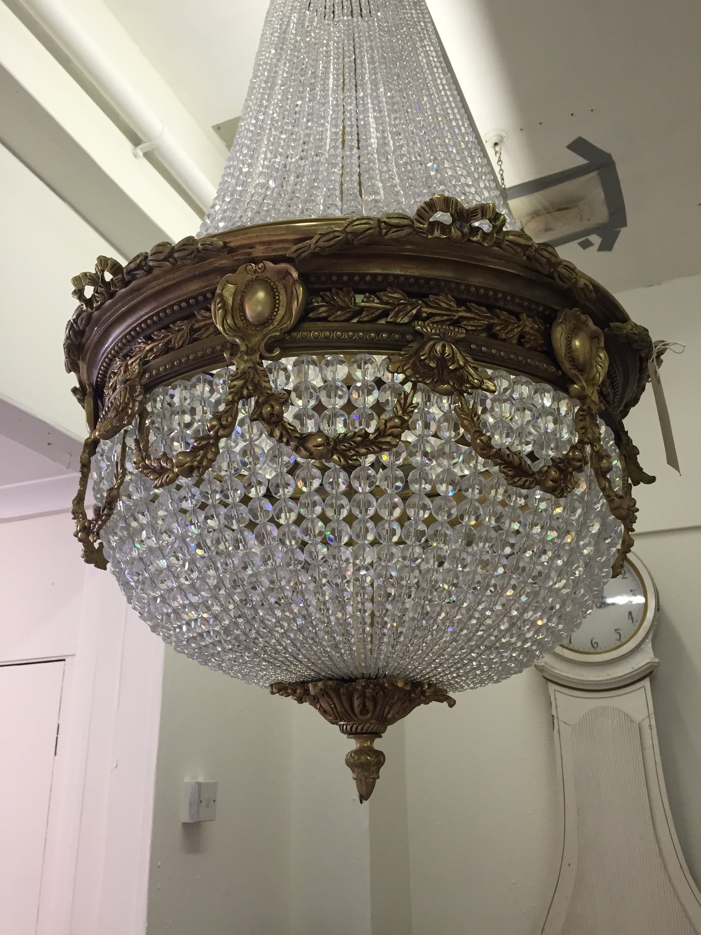 Stunning antique French empire chandelier with crystal and bronze (pair available)