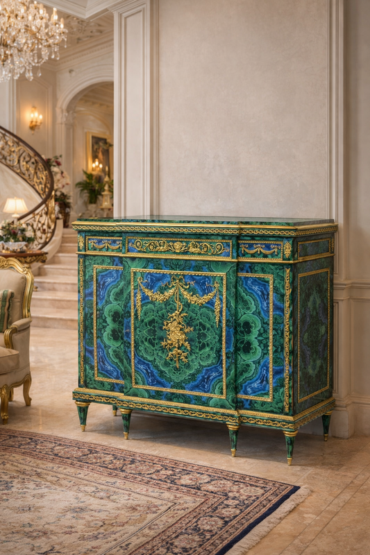 Beautiful pair of malachite marble topped sideboards