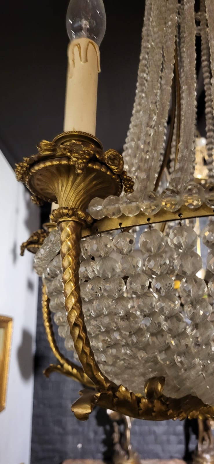 Very rare, 19thC, French empire chandelier, bronze and crystal