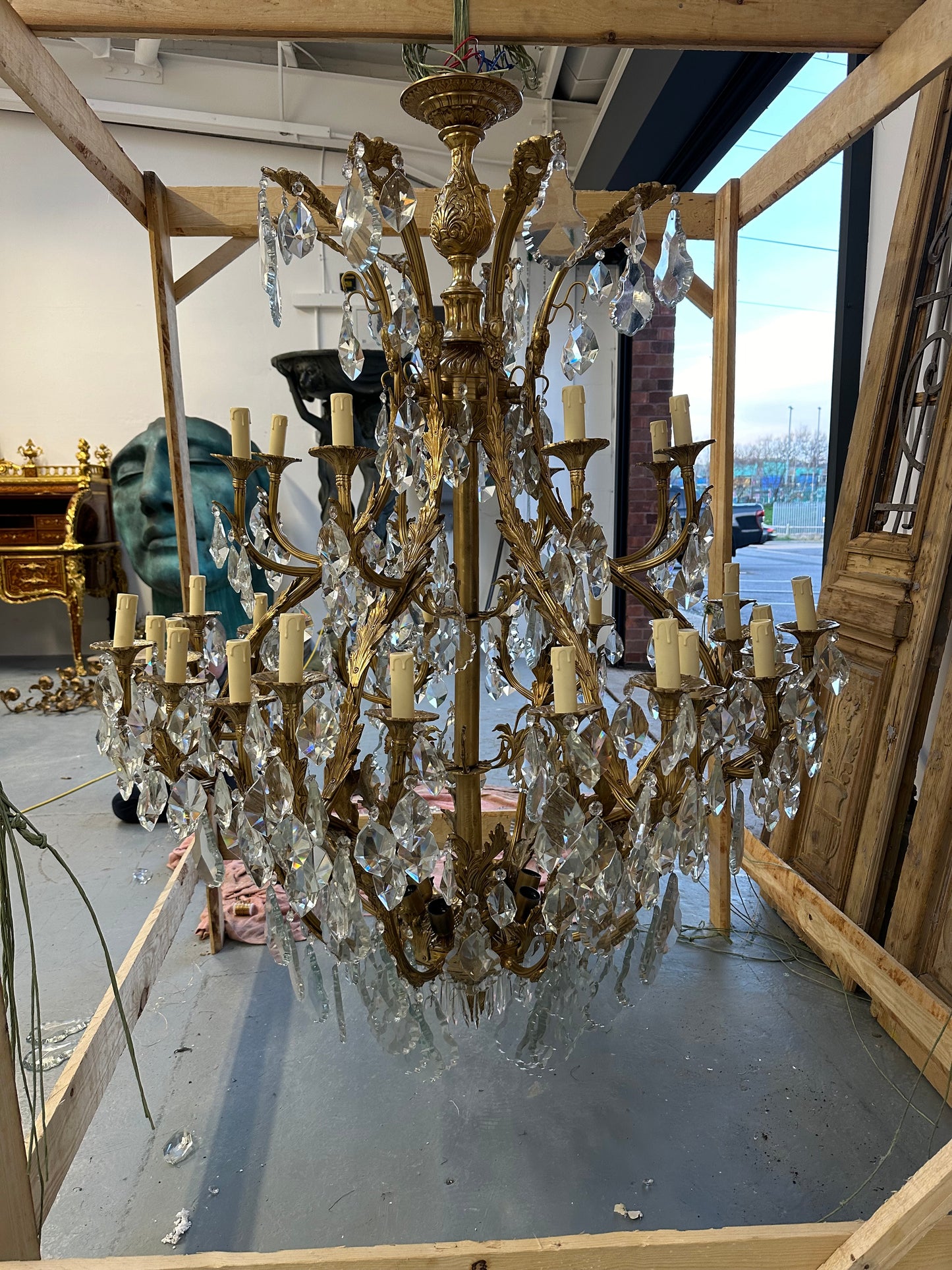 A stunning, matching pair of huge baroque French antique chandeliers from Bordeaux