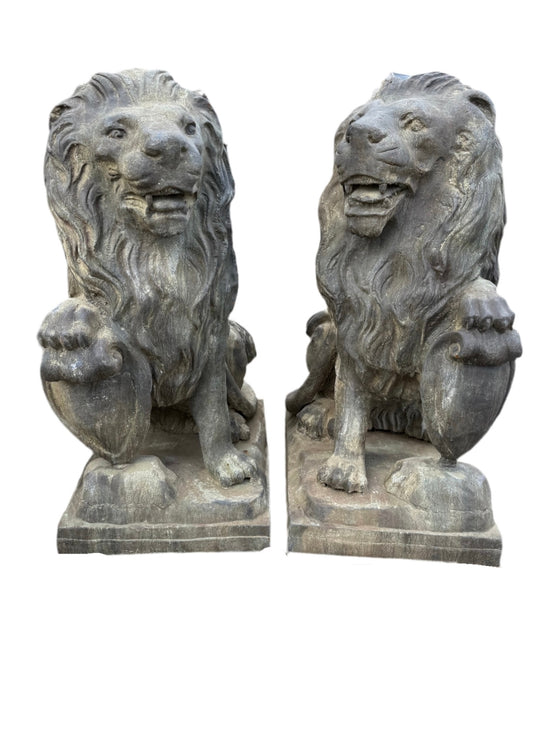 Pair of beautiful bronze lions standing 3.5ft tall