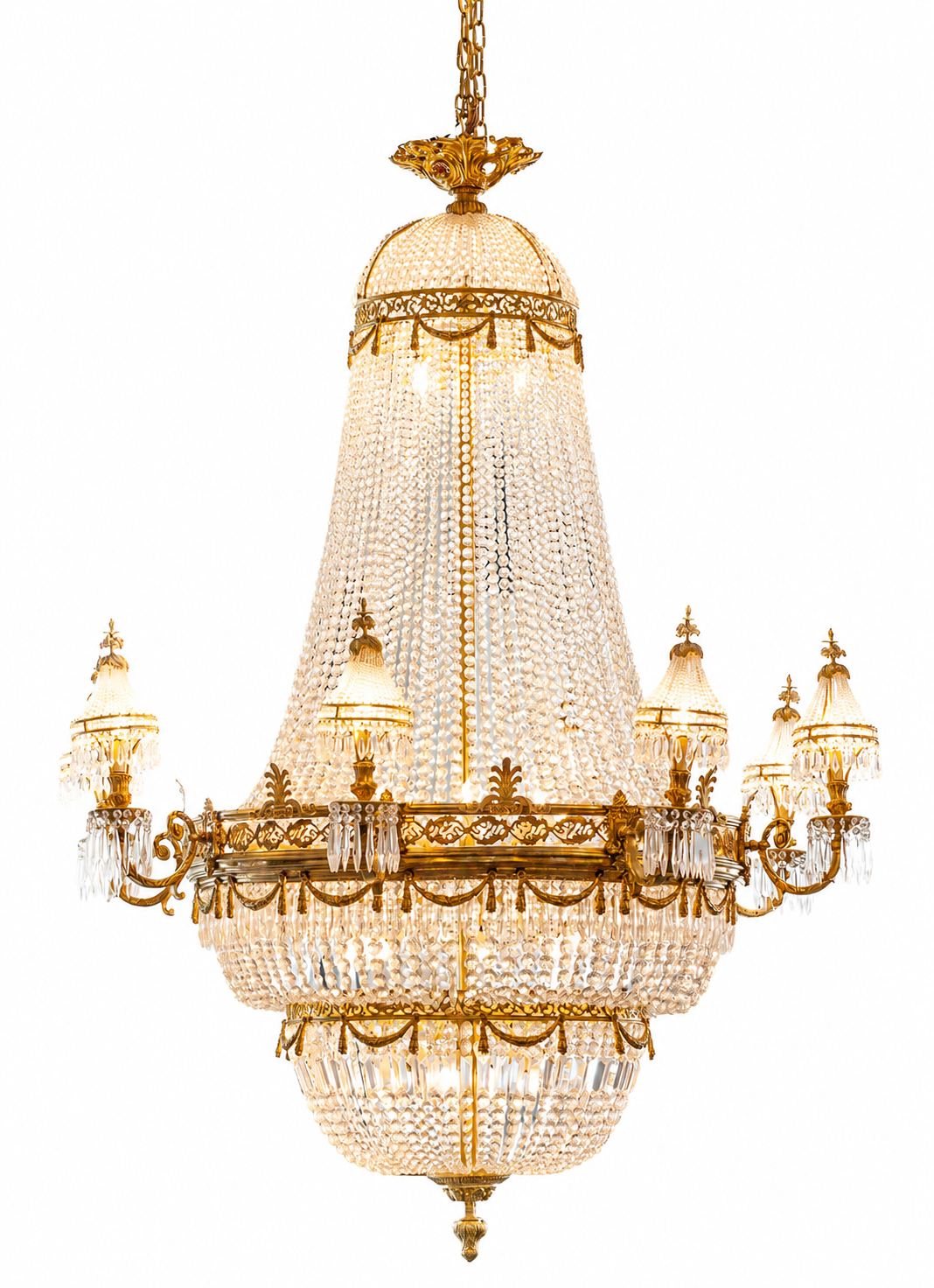 Beautiful, French original antique crystal and bronze, huge 170x125cm empires from government building (x6 available)
