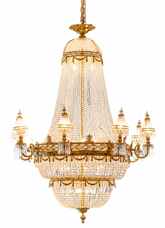 Beautiful, French original antique crystal and bronze, huge 170x125cm empires from government building (x6 available)