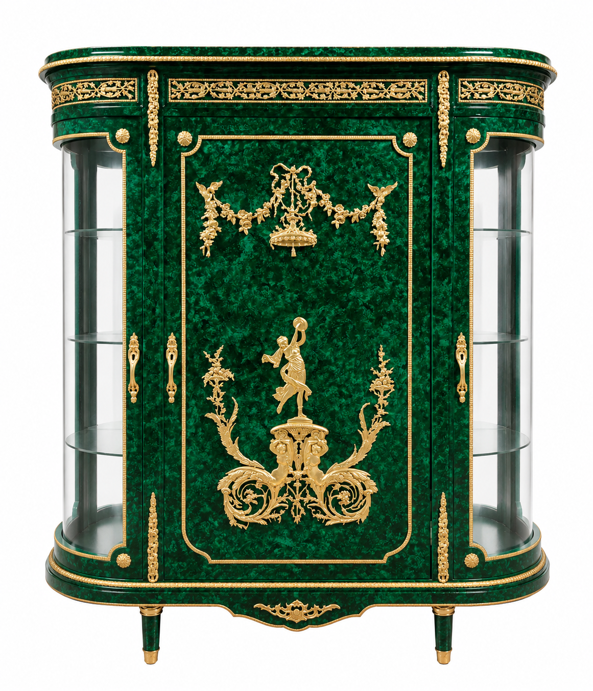 Beautiful 100x140cm French malachite display cabinet with bronze ormolu