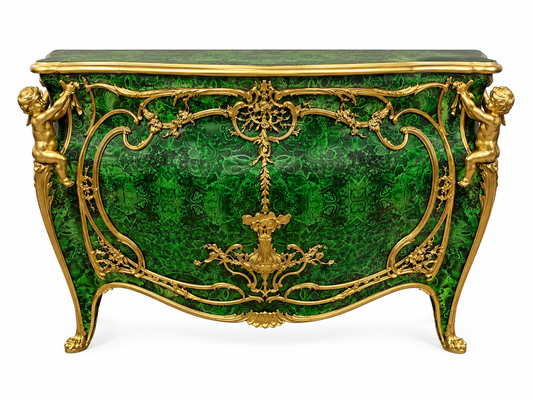 French antique malachite and bronze mounted, buffet/cupboard with 2 shelves