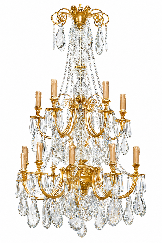 2 tier, French antique crystal and bronze chandeliers (pair available)