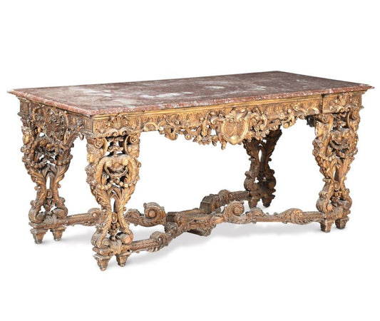 Exquisite, late 1700’s, Italian gilt wood console table with marble top