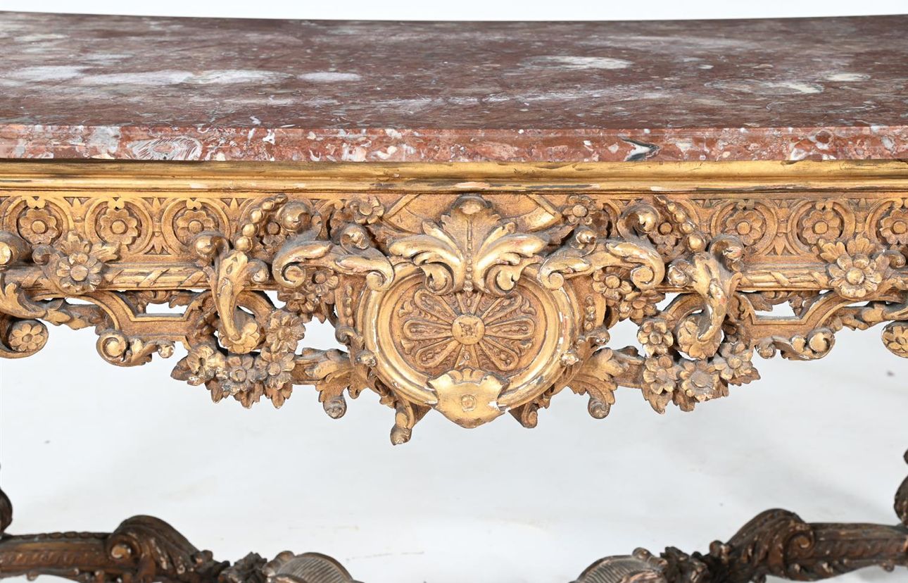 Exquisite, late 1700’s, Italian gilt wood console table with marble top