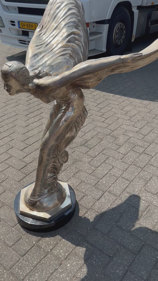 Silver gilt, solid bronze spirit of ecstasy statue on marble base